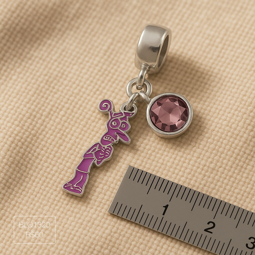 Berloque Divertidamente Medo Pendurado Esmaltado Prateado